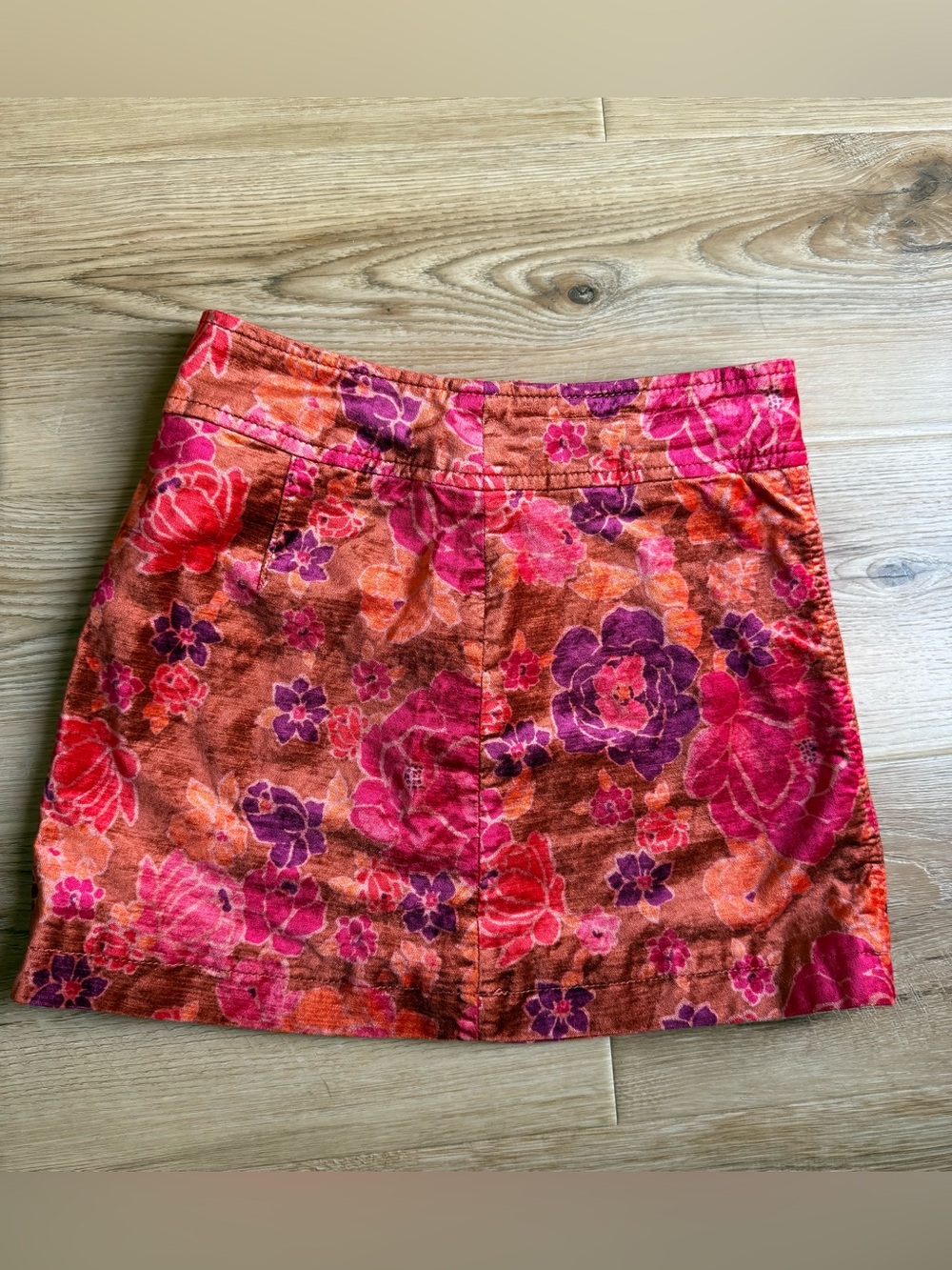 Free People Floral Velvet Mini Skirt in Pink, Orange, Purple